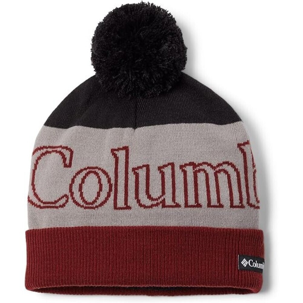 Columbia Polar Powder II 1979861011 Men's Black Gray Red Pom Beanie Hat APP1833